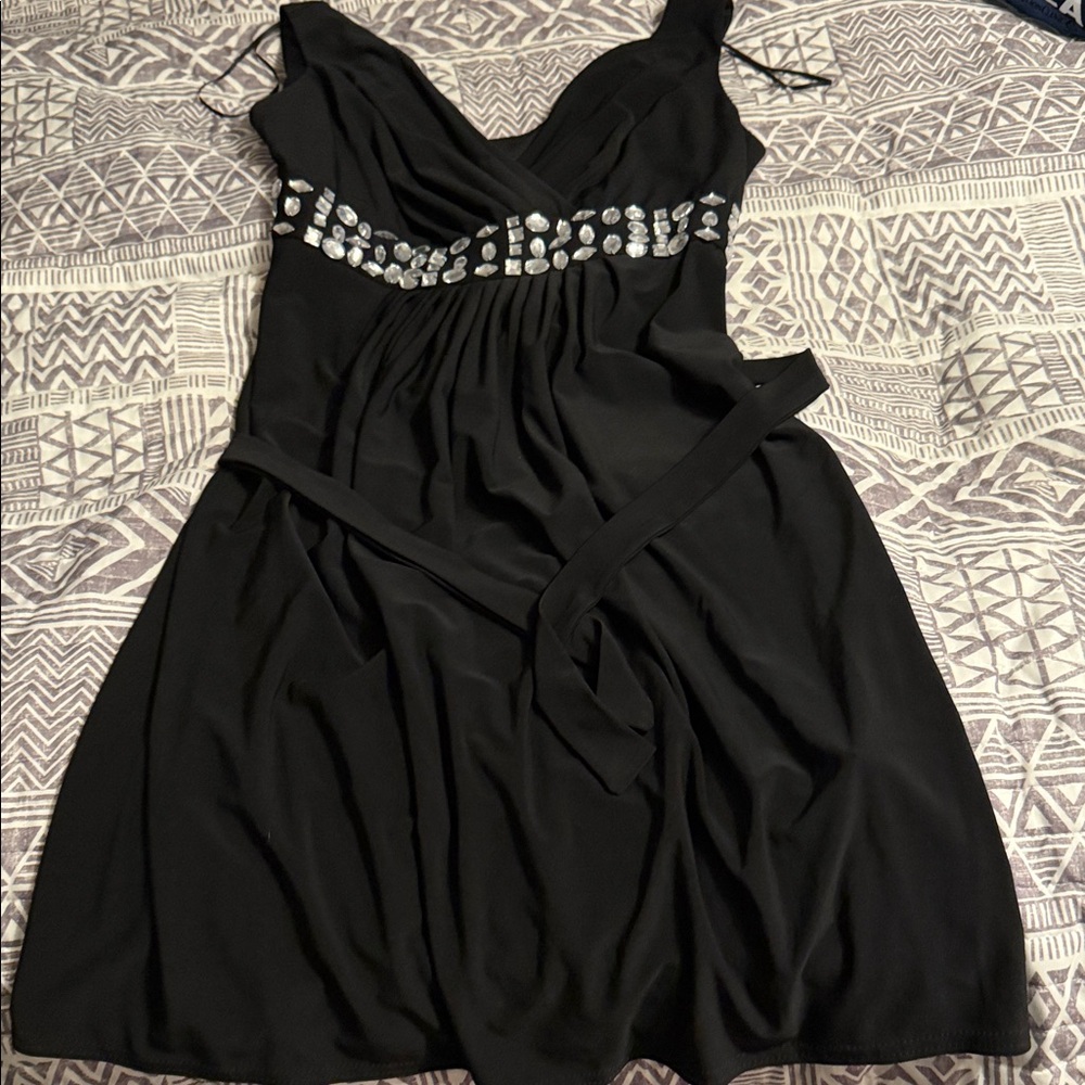 R&M Richards Black Mini Dress with Silver Accents